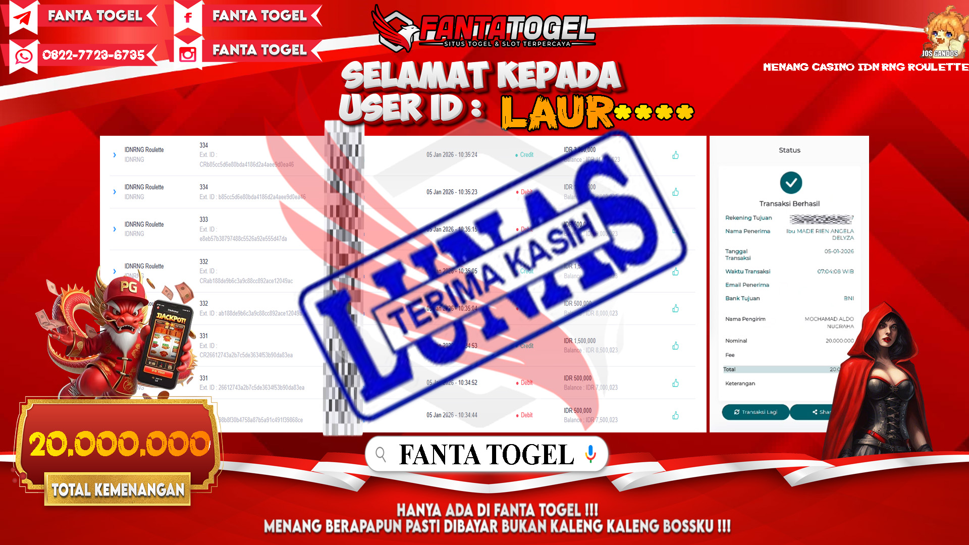 FANTATOGEL-JACKPOT-CASINO-IDN-RNG-ROULETTE-Rp.20.000.000,- LUNAS