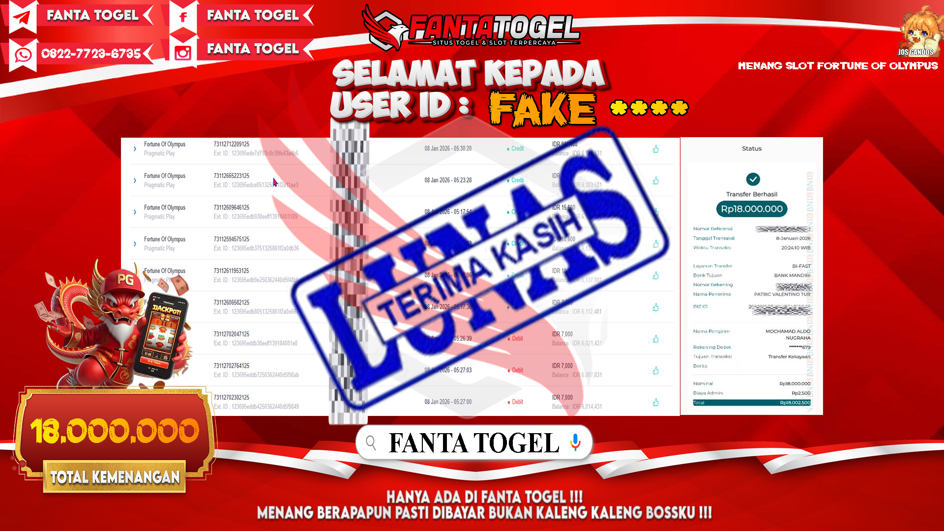 FANTATOGEL-JACKPOT-SLOT-FORTUNE-OF-OLYMPUS-Rp.18.000.000,- LUNAS