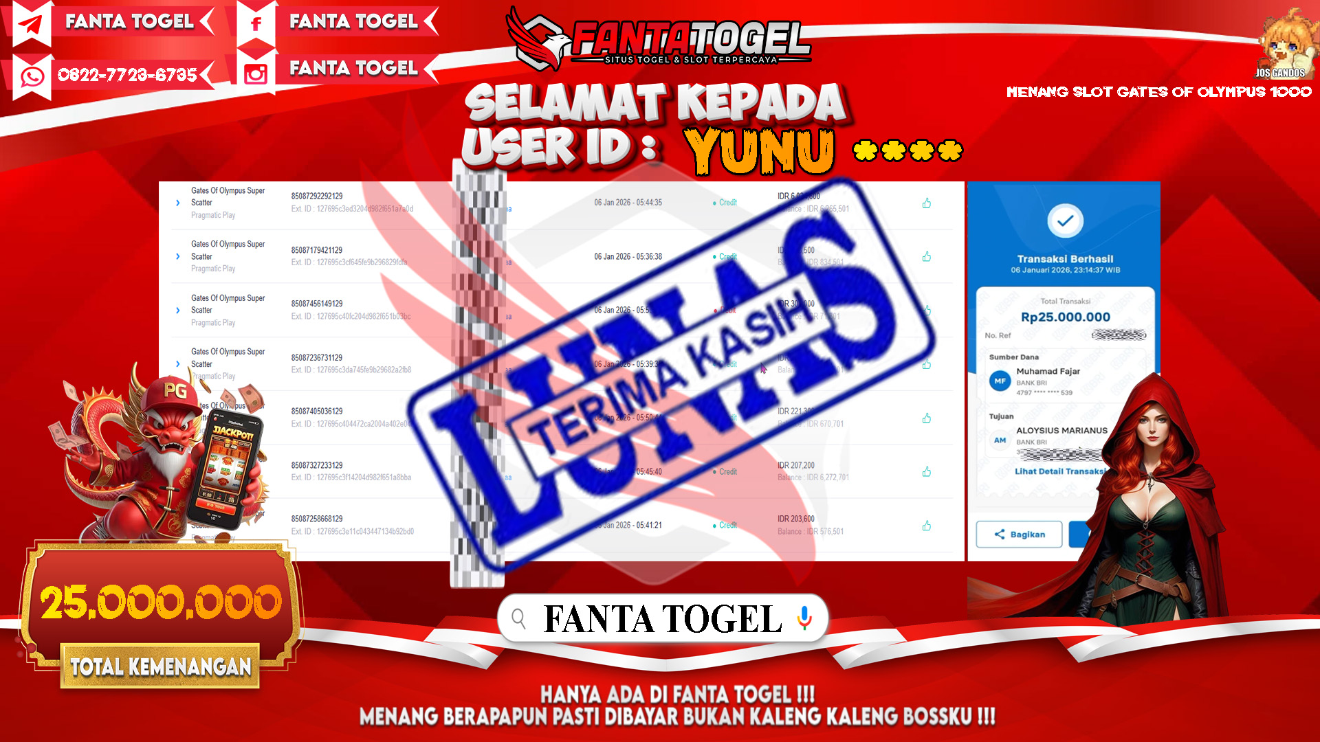 FANTATOGEL-JACKPOT-SLOT-GATES-OF-OLYMPUS-1000-Rp.25.000.000,- LUNAS