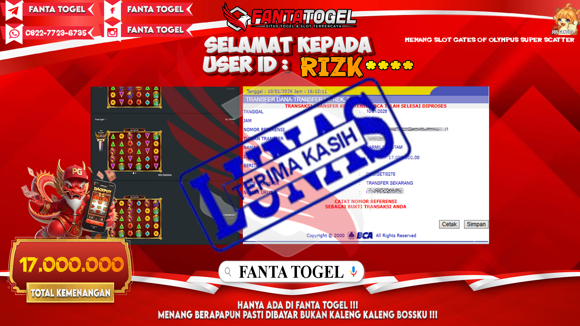 FANTATOGEL-JACKPOT-SLOT-GATES-OF-OLYMPUS-SUPER-SCATTER-Rp.17.000.000,- LUNAS