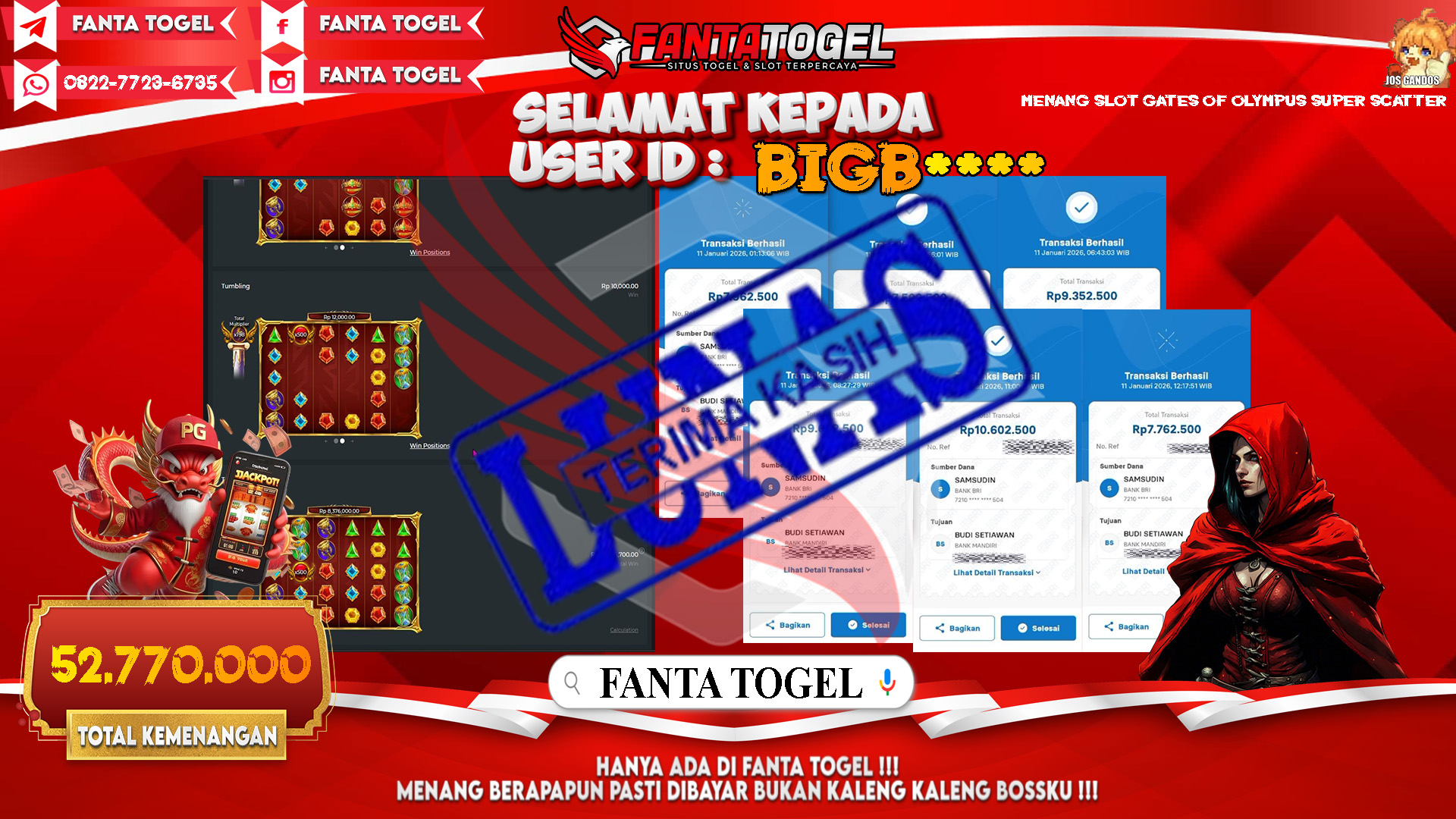 FANTATOGEL-JACKPOT-SLOT-GATES-OF-OLYMPUS-SUPER-SCATTER-Rp.52.770.000,- LUNAS