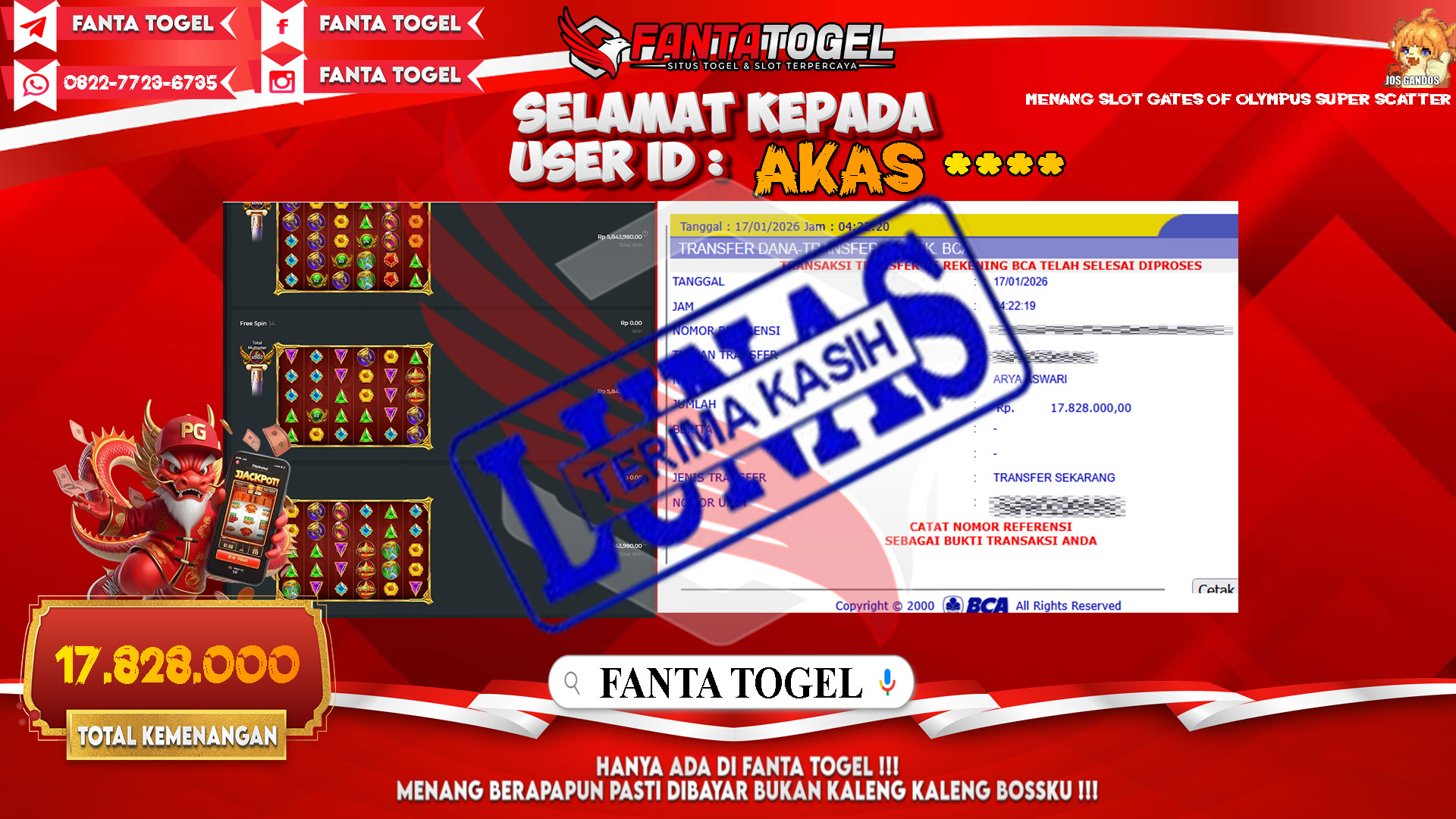 FANTATOGEL-JACKPOT-SLOT-GATES-OF-OLYMPUS-SUPER-SCATTER-Rp.17.828.000,- LUNAS