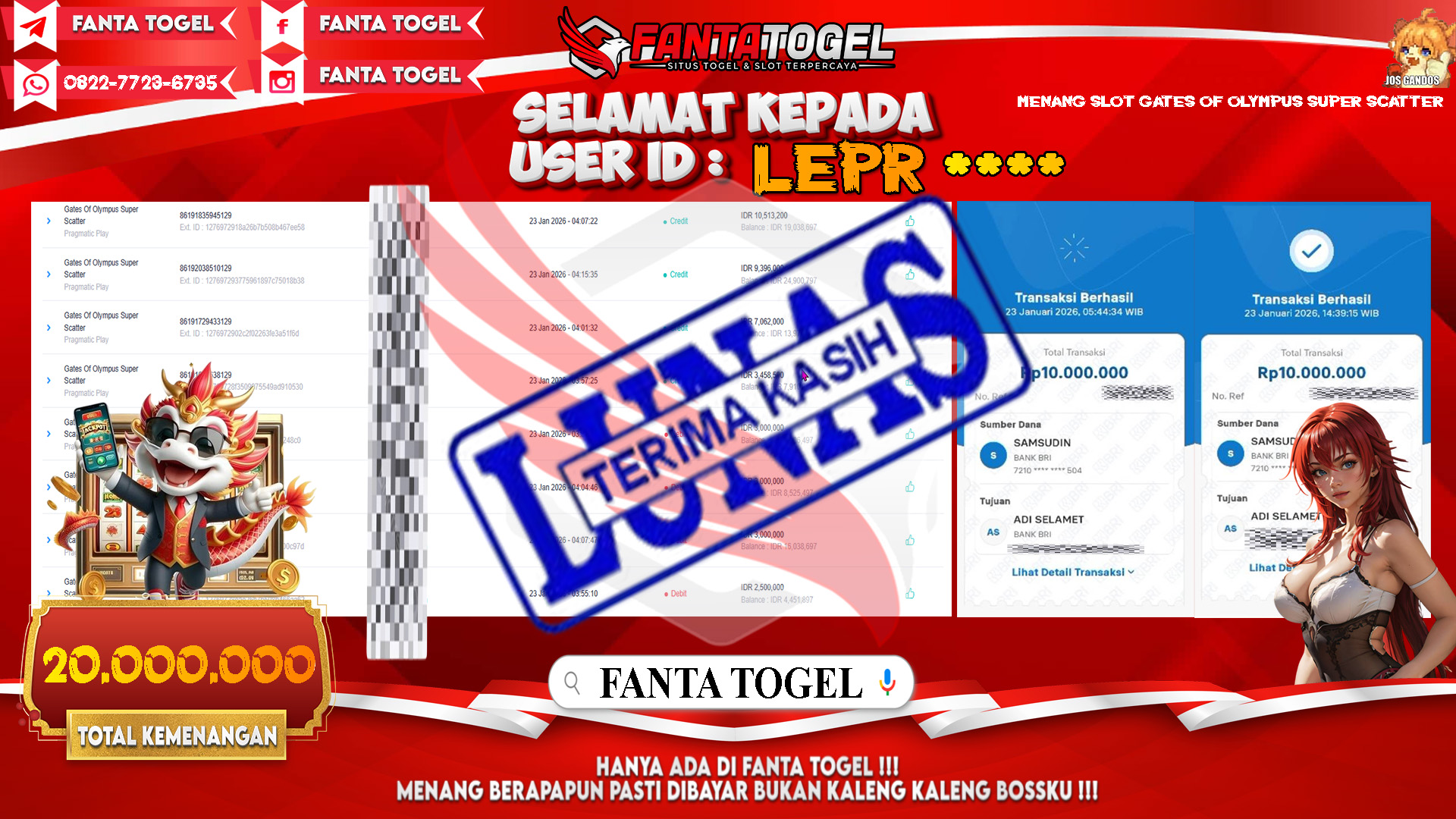 FANTATOGEL-JACKPOT-SLOT-GATES-OF-OLYMPUS-SUPER-SCATTER-Rp.20.000.000,- LUNAS