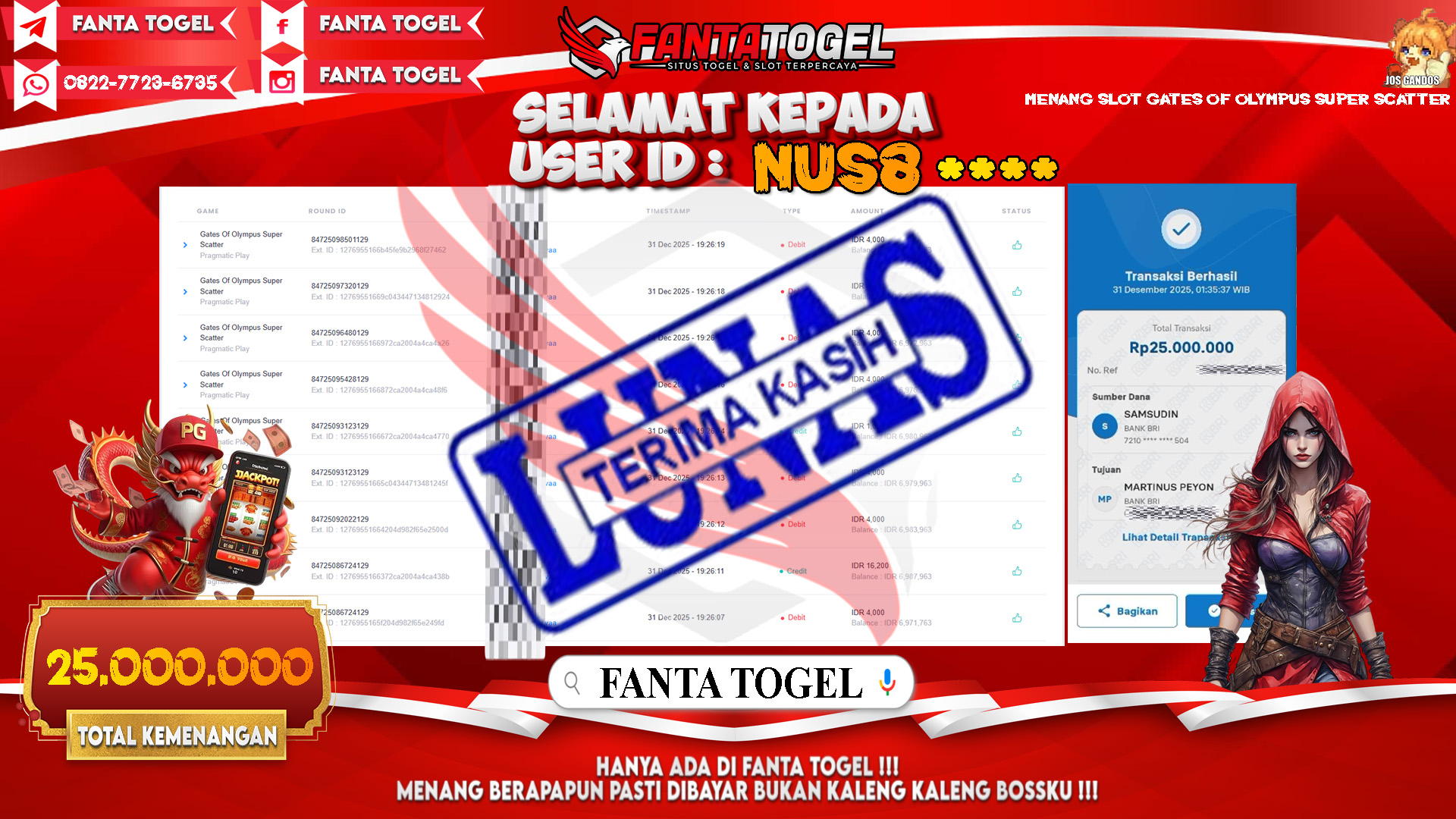 FANTATOGEL-JACKPOT-SLOT-GATES-OF-OLYMPUS-SUPER-SCATTER-Rp.25.000.000,- LUNAS