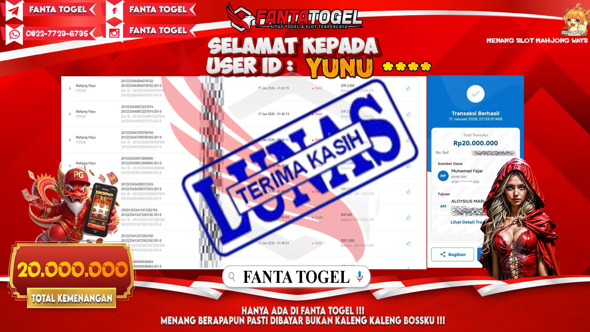 FANTATOGEL-JACKPOT-SLOT-MAHJONG-WAYS-Rp.20.000.000,- LUNAS