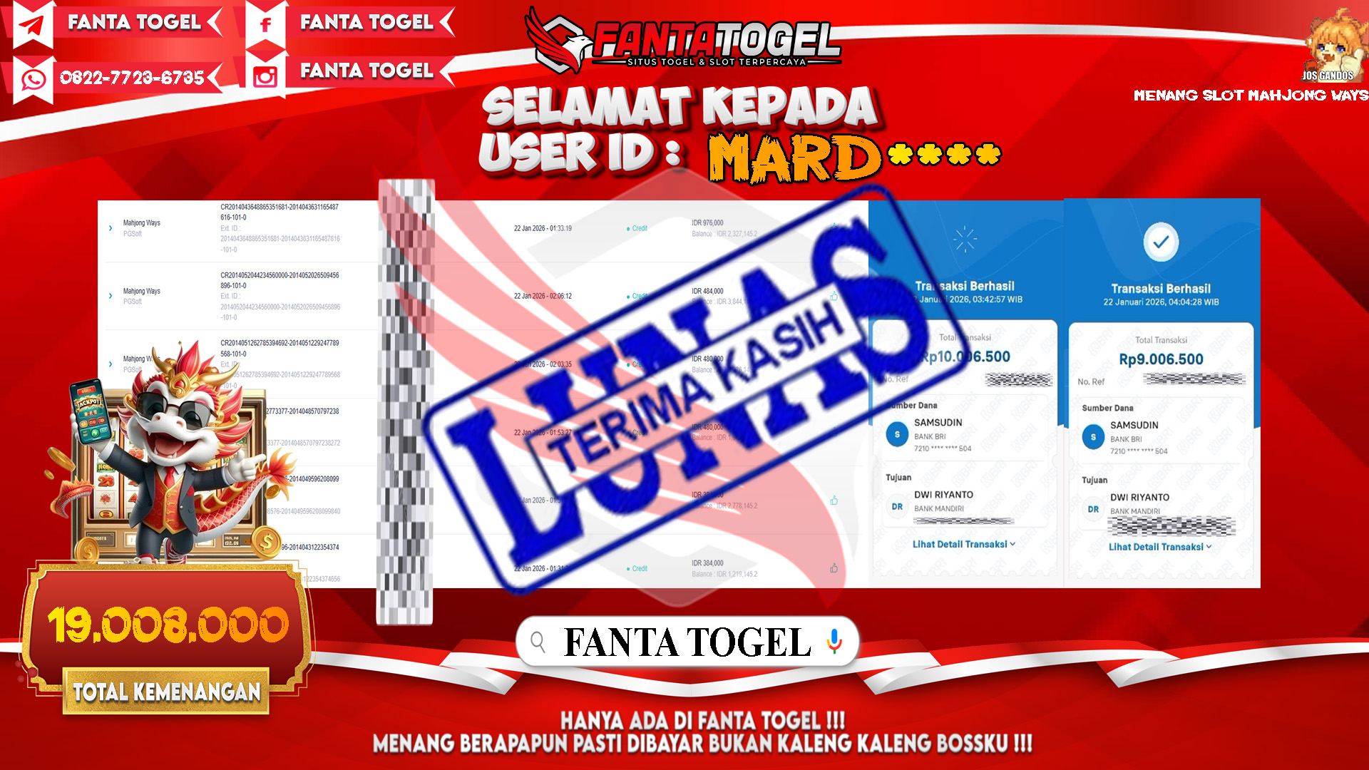 FANTATOGEL-JACKPOT-SLOT-MAHJONG-WAYS-Rp.19.008.000,- LUNAS