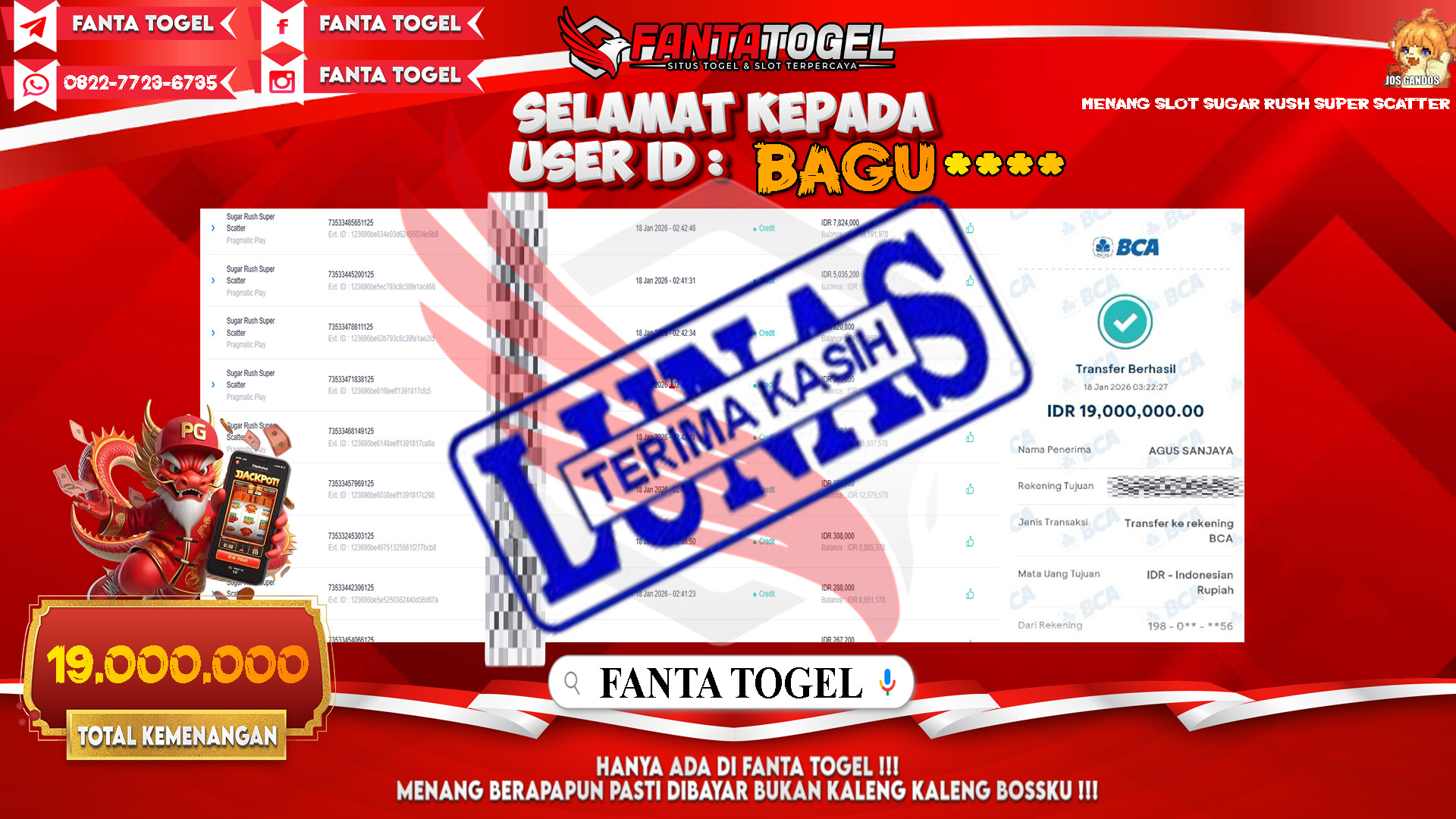 FANTATOGEL-JACKPOT-SLOT-SUGAR-RUSH-SUPER-SCATTER-Rp.19.000.000,- LUNAS