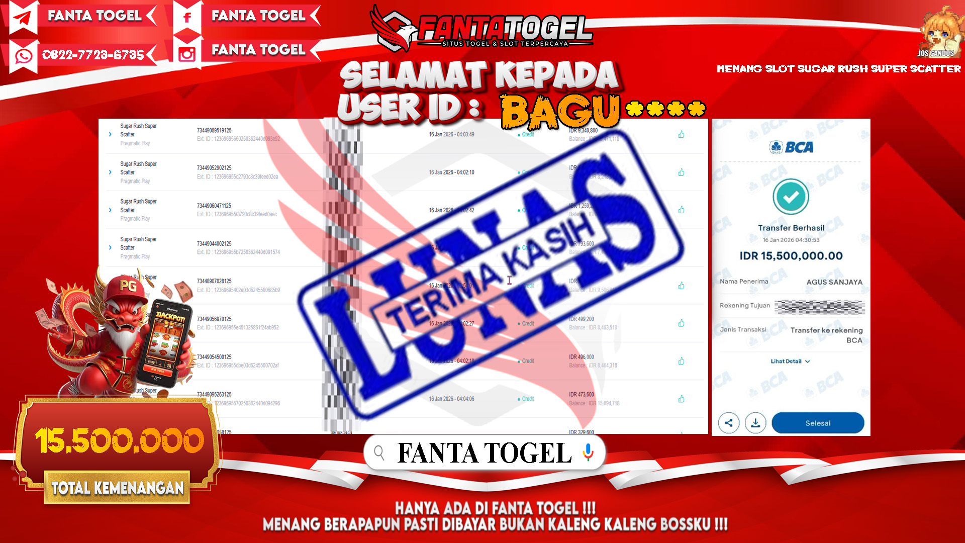 FANTATOGEL-JACKPOT-SLOT-SUGAR-RUSH-SUPER-SCATTER-Rp.15.500.000,- LUNAS