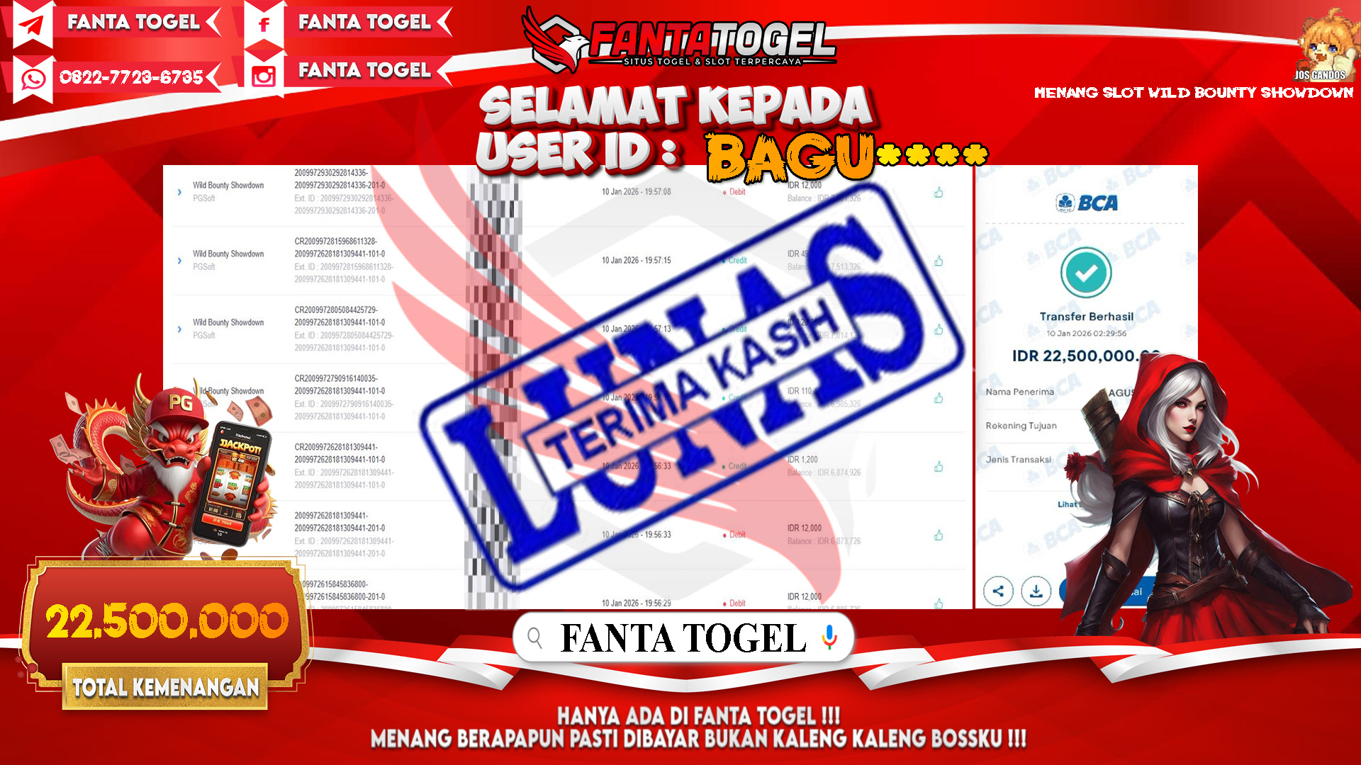 FANTATOGEL-JACKPOT-SLOT-WILD-BOUNTY-SHOWDOWN-Rp.22.500.000,- LUNAS